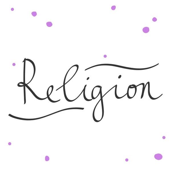 Religião. Desenhos animados ilustração Moda frase. Cute Trendy Style design fonte. Vintage vetor desenhado à mão ilustração. Ícone do logotipo do vetor. —  Vetores de Stock