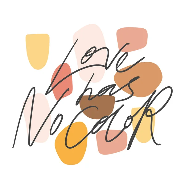 Kärleken har ingen färg. Banderoll mot rasism. Handritad bokstavslogotyp för innehåll i sociala medier — Stock vektor