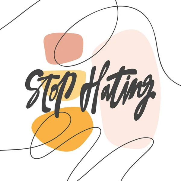 증오 그만 해. 소셜 미디어 콘텐츠를 위한 손으로 그린 글자쓰기 로고 — 스톡 벡터