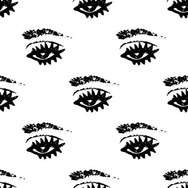 Elle çizilmiş, pürüzsüz maskara desenli, grunge gözlü kadın.