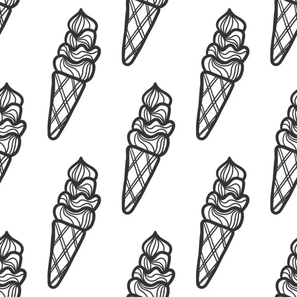 Logotipo dibujado a mano de helado en patrón sin costuras — Archivo Imágenes Vectoriales