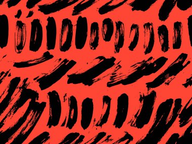 Siyah, beyaz, kırmızı renkler. Kumaş tasarımı için kusursuz desen. Su sıçramış boya lekesi. Arka plan dokusu eski kumaş. Mürekkep boyası çizgisi vektörü.