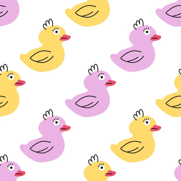 Rubber bathroom yellow and pink duck seamless pattern — Stock Vector