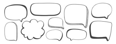 El çizimi pop sanat karikatürü karalama baloncuk konuşma seti koleksiyonu