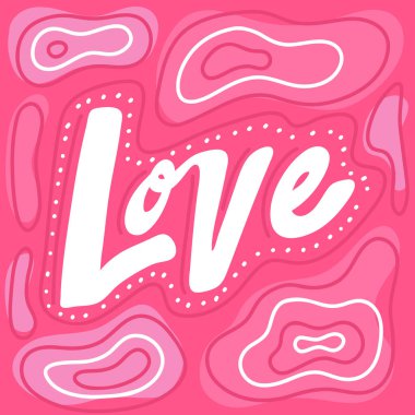 Sevgi. Elle çizilmiş pembe düz kart harfleri. Ürün, poster ve web tasarımı için iyi