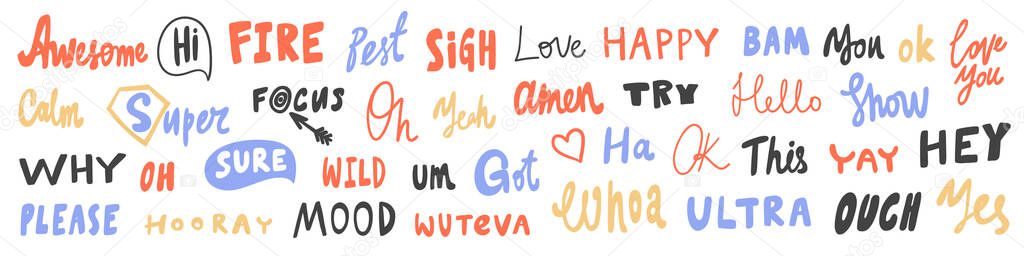 Vector hand drawn sticker logo words set collection. Vector illustration