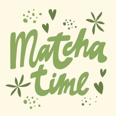 Kibrit zamanı. Kontrastlı arkaplanda eşleşen el çizimi. Pasta, badem kurabiyesi, kaşık, bambu çırpısı, kalp, kibrit çayı