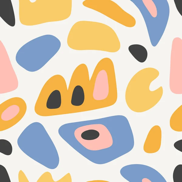 Векторная ручная нарисованная безseamless узор симпатичный дизайн. Желтые, голубые, розовые геоформы — стоковый вектор