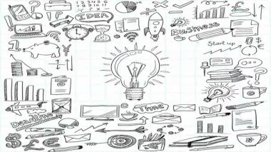 Okul karalamalarının grafik kağıdına dinamik bir animasyonu, canlı bir okula dönüş atmosferini anımsatıyor, eğitim içeriği ve hareket halindeki yaratıcı projeler için ideal..