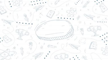Okul karalamalarının grafik kağıdına dinamik bir animasyonu, canlı bir okula dönüş atmosferini anımsatıyor, eğitim içeriği ve hareket halindeki yaratıcı projeler için ideal..