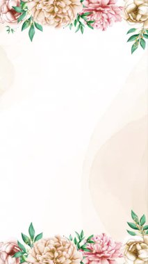 Çiçek desenli suluboya güller ve yapraklar, düğün davetiyeleri için mükemmel, tebrik kartları, ya da altın zarafetle bahar tasarımları.