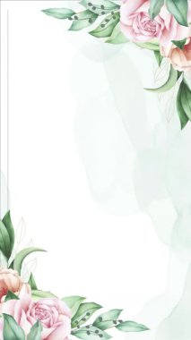 Çiçek desenli suluboya güller ve yapraklar, düğün davetiyeleri için mükemmel, tebrik kartları, ya da altın zarafetle bahar tasarımları.