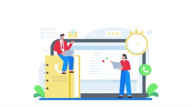 Modern ofis ortamında bir video görüşmesi veya sunumu sırasında kulaklık ve bilgisayarla mükemmel müşteri hizmetleri sağlayan dostane teknik destek aracıName