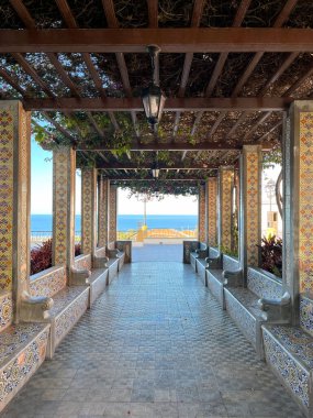 La Palma 'nın batı kıyısındaki Tazacorte şehrindeki Plaza de Espaa' daki Pergola (Kanaryalar, İspanya))