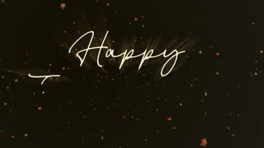 Parlak metin Mutlu Şükran Günü el çizimleri arka planda sürüklenen akçaağaç yaprakları, sonbahar kutlaması tanıtımları ve tebrik kartları için harika