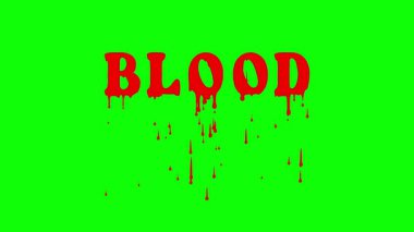 Gerçekçi kan damlası etkisi yeşil ekranda KLOOD kelimesini oluşturur. Korku sahneleri, video kaplamaları ve sinematik korku düzenlemeleri için uygundur.