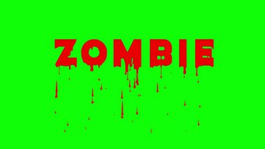 Yeşil arka planda akan kan animasyonlarıyla tasarlanmış ZOMBIE metni, karanlık korku tanıtımları, ürkütücü görsel efektler ve Cadılar Bayramı grafikleri için harika..