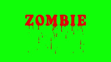 Yeşil ekranda ZOMBIE kelimesini oluşturan gerçekçi kan damlası etkisi, Cadılar Bayramı editörleri, korku başlıkları dizileri ve ürkütücü sinematik projeler için uygundur.