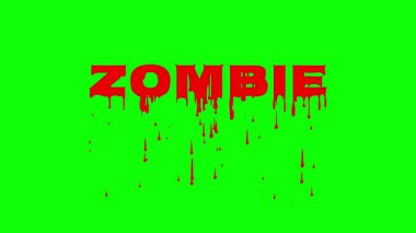 Krom yeşil bir ekranda kanlı ZOMBIE metni, korkunç karavanlar, ölümsüz temalar ve korku videoları için ideal.