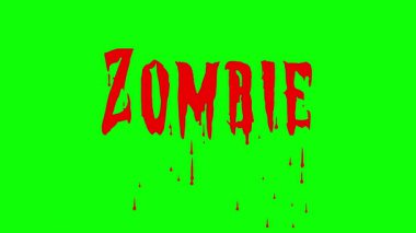 ZOMBIE metin animasyonu, yeşil ekran arkaplanına damlayan gerçekçi kan damlayan gerçekçi metin animasyonu, korku başlıkları, Cadılar Bayramı tanıtımları ve ürkütücü sinematik görseller için mükemmel..