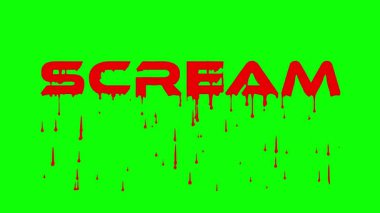 Animasyon Çığlık metni, yeşil ekrana damlayan kanla kaplı, korku filmleri için mükemmel, atlama korkusu kurguları, ve korkutucu video başlıkları