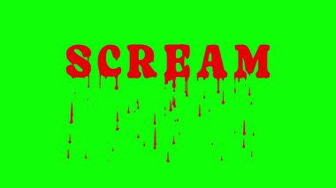 Yeşil ekranda akan kan animasyonunu içeren korku stili ScreREAM metni, koyu renkli temalar ve ürkütücü başlık dizileri için harika