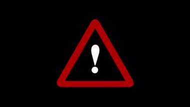 Yeşil ekran arkaplanında canlandırılmış kırmızı uyarı simgesi, uyarılar, uyarılar ve hareketli grafikler için idealdir.