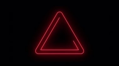 Neon red exclamation mark inside a glowing warning triangle on a black background, presenting a modern neon style hazard sign for digital interfaces and graphic design projects