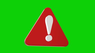 Yeşil bir arkaplanda gösterilen 3B kırmızı uyarı üçgeni, güvenlik uyarıları ve tehlikeyle ilgili grafik içeriği için ideal.