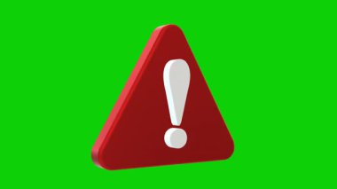 Yeşil arkaplanda kırmızı üç boyutlu uyarı sembolü, uyarı mesajları ve talimat tasarımı için mükemmel