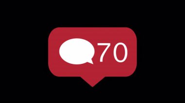 Şeffaf bir arkaplan üzerinde bildirim rozeti olan animasyon yorum simgesi, sosyal medya mesajlaşması ve kullanıcı arayüzü görselleri için hızla artan bir sayaç gösteriyor.