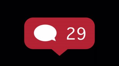 Canlandırılmış sosyal medya yorumları hızla artan, alfa arkaplanındaki sayıları sayan kırmızı yorum simgelerini karşılıyor.