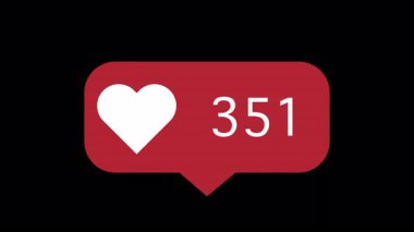 Animasyon sosyal medya hızla artan sayıları sever, kırmızı alfa arkaplan üzerinde sayma numaraları olan simgeleri sever.