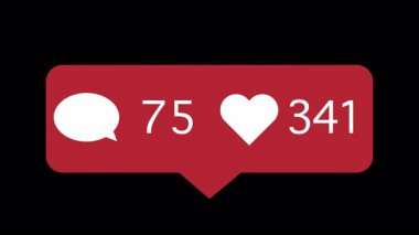 Canlandırılmış sosyal medya yorumları ve hızla artan sayılar gibi, kırmızı yorumlar ve alfa arkaplan üzerinde sayma numaraları olan simgeler gibi.