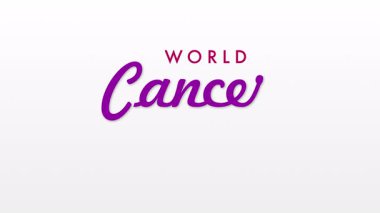 Uluslararası kanser günü için el yazısı Dünya Kanser Günü metin animasyonu, kanser farkındalığı, destek, umut ve küresel sağlık kampanyasını temsil ediyor