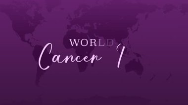 Dünya Haritası Arkaplanı Üzerinde El Yazıları Animasyon Dünya Kanser Günü, uluslararası kanser farkındalığını vurguluyor