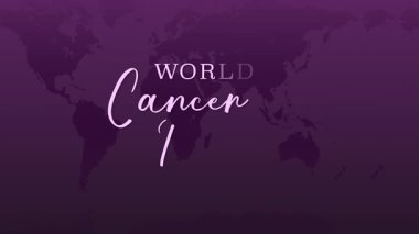 Kanserle mücadelede farkındalığı, umudu ve birliği sembolize eden küresel bir Dünya Kanser Günü metin animasyonu ve kurdele.