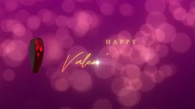 Romantik Sevgililer Günü temalı resimde mor bir bokeh arka planda 3 boyutlu kırmızı bir kalp ve zarif bir el yazısı var. Sevgililer Günün kutlu olsun. Metin Animasyonu