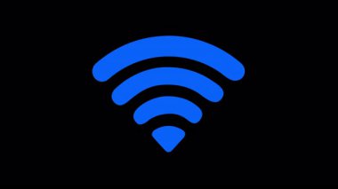 Kablosuz internet bağlantısını, sinyal iletimini ve dijital iletişimi temsil eden, siyah zemin üzerinde yayılan dalgalarla Wi-Fi simgesi animasyonu