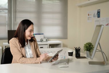 Check, receptionist or woman with tablet for office appointment, schedule or planning in business. PA, secretary and asian assistant with technology, computer or communication for calendar booking.