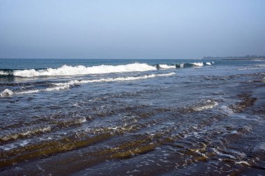 Scenic Ocean Waves Rolling Onto a Serene Shoreline Under a Clear Sky