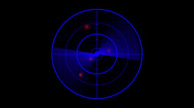 Animasyon mavi radar ekranı. Dönüşümlü hedef izleme sistemi HUD görüntüleme. Geleceğin izleme teknolojisi. Dijital sinyalli mavi radar taraması ve izleme.