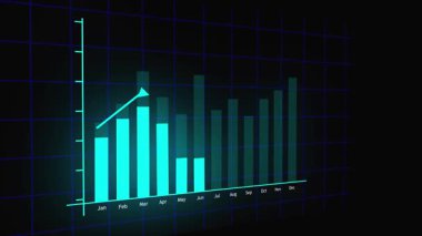Finansal başarı, iş dünyasının yükselen trend çubuğu grafik veri görselleştirme neon mavisi kurumsal sunumunu canlandırdı. İş büyümesi animasyon grafiği finansal başarı veri görselleştirmesi.