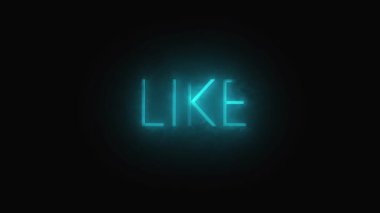 Cyan neon L I K E animasyon metin koyu arkaplan hareket grafikleri sinematik VFX imzaladı. Işıldayan L I K E imzalı cyan neon animasyon metin hareketi grafikleri dijital sanat yayını reklamı.