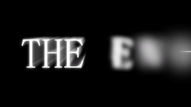 Son ekran animasyon başlığı beyaz harfler parlayan metin parçacığı efektleri 4K UHD. Dramatik canlandırma son ekran başlık kartı sinematik parlayan metin siyah arkaplan 4K UHD.