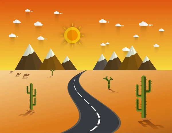 Straße durch Wüste und Berge — Stockvektor
