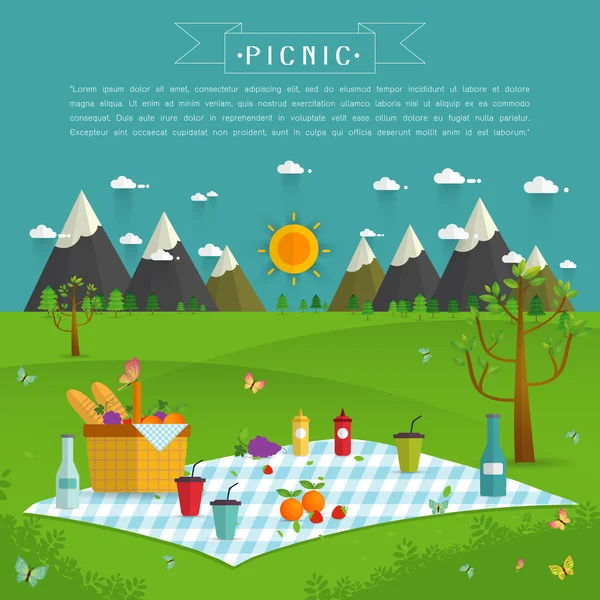 Utomhus picknick i bergen — Stock vektor