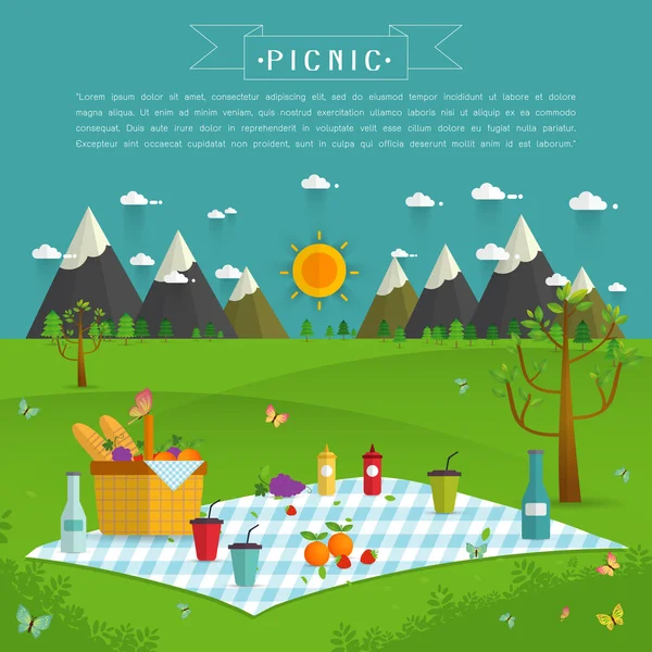 Picnic all'aperto in montagna — Vettoriale Stock