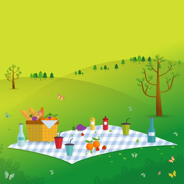 Picnic al aire libre en las montañas — Vector de stock