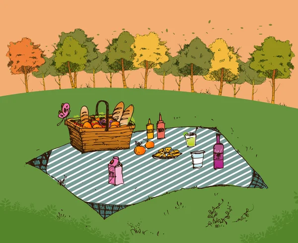 Picnic al aire libre en el parque — Vector de stock